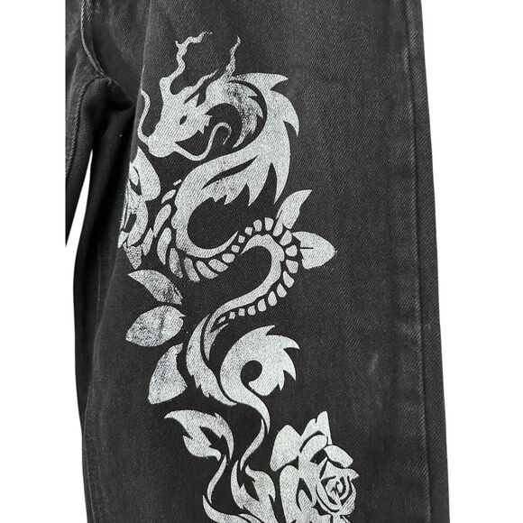 REVICE Women's Black Denim Straight Leg Rose & Dragon Jeans Button Fly 28 - Picture 5 of 8